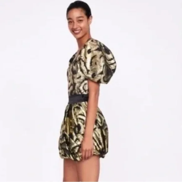 NWT Zara Metallic Gold Black Crop Top Size Medium - Picture 9 of 11